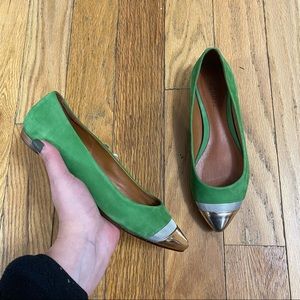 Schutz Green Suede Cap Toe Ballet Flats Size 7
